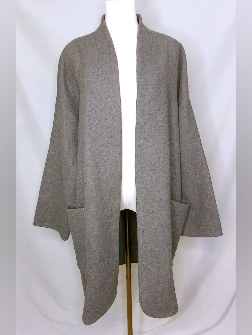 Ann Taylor Gray Wool Blend Open Front Coatigan Cardigan Coat L